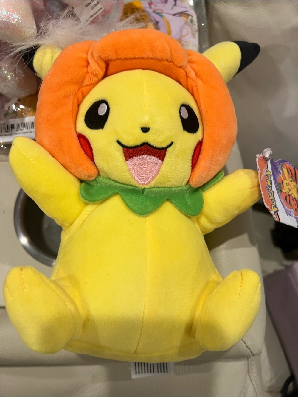 Pokemon Pikachu Plush in Yellow with Pumpkin hat and Green Collar